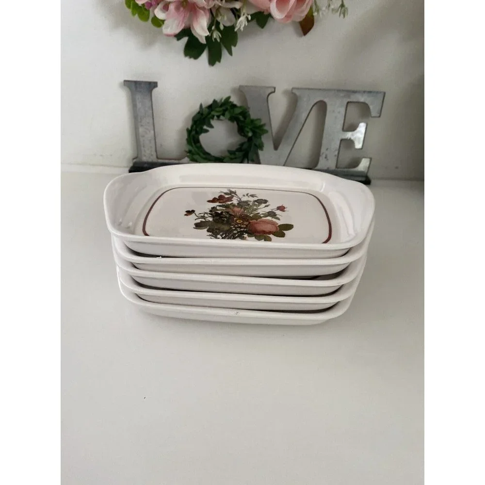 Vintage Set of Five 5 Mini Trays Or Plates Flowered Ceramic Glass  7